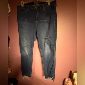 Torrid Dark Blue Cropped Jeans with Frayed Hem